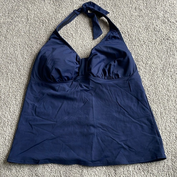 Lands end blue halter swimsuit top deep sea size 14 beaches living seperate new - Picture 1 of 7